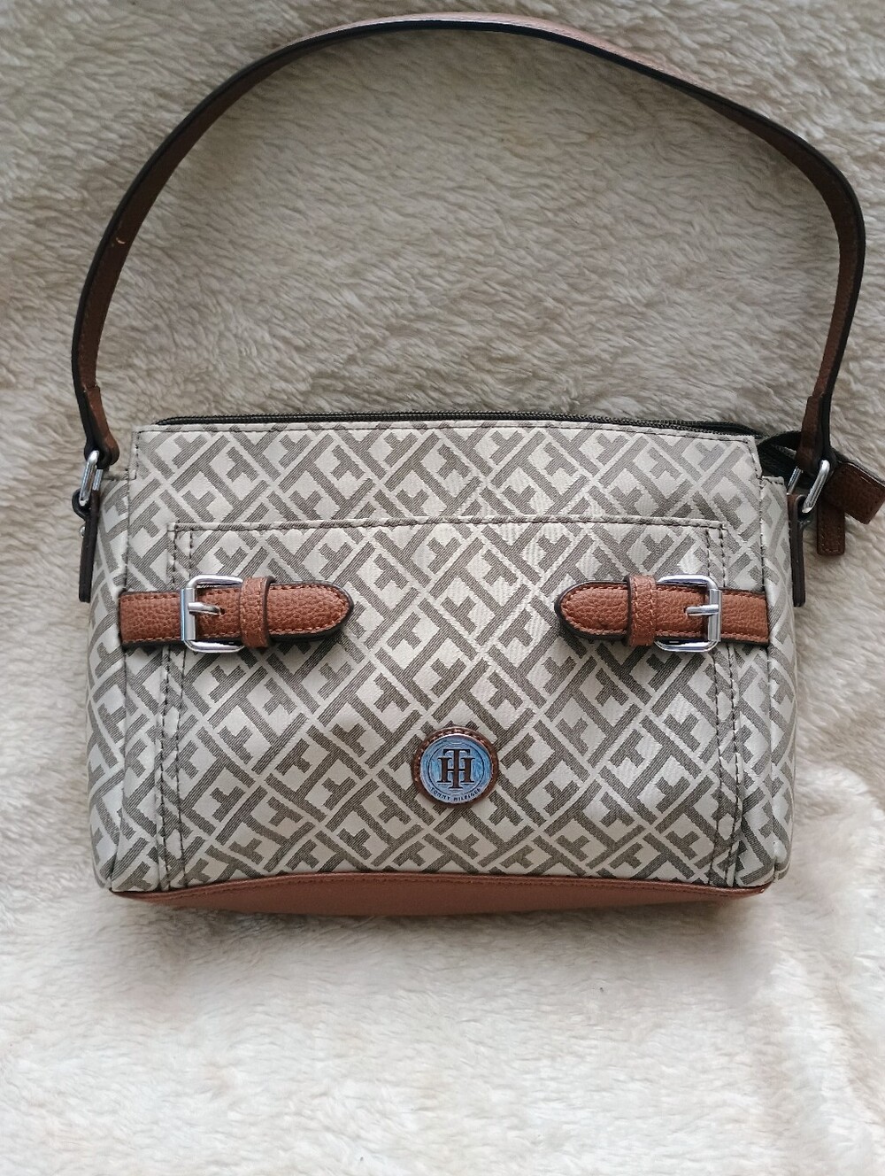 Tommy Hilfiger Monogram Jacquard Shoulder Bag - Beige/Brown